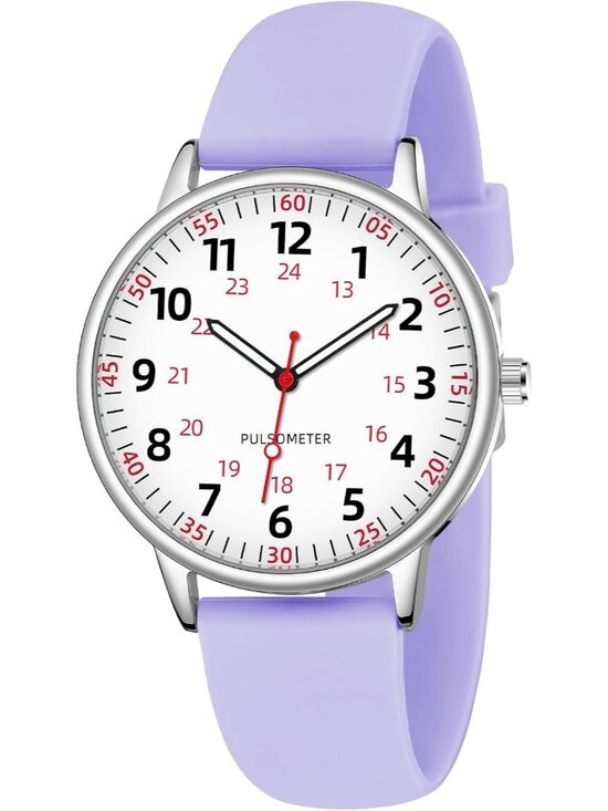 Women\'s Purple Analog Silicone Rubber Band Second Hand Nursing Waterproof Watch